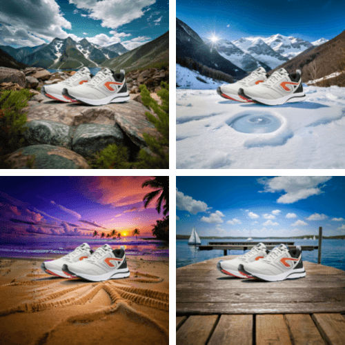 Shoe Outdoor Product Photography with ControlNet Inpainting and Image Prompt